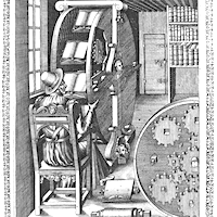 Desenho de uma máquina para ler muitos livros.